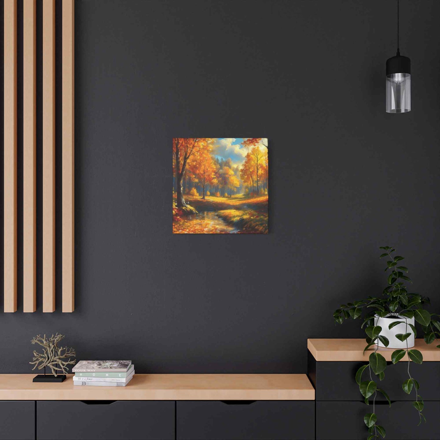 Fall Forest Print Canvas, Oil Paint Print 20x20, 24x24, 30x30, 32x32, 36x36 Art Design Canvas Pine-Wood Inner Frame MC-103