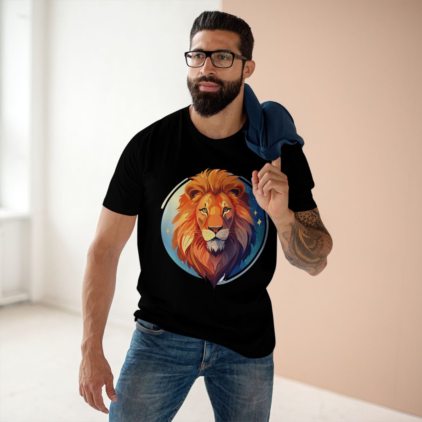 Unisex Premium Cotton Staple Tee With Lion Art Design Retro2Nova Art Collection For Everyday Comfort And Breathable Fit