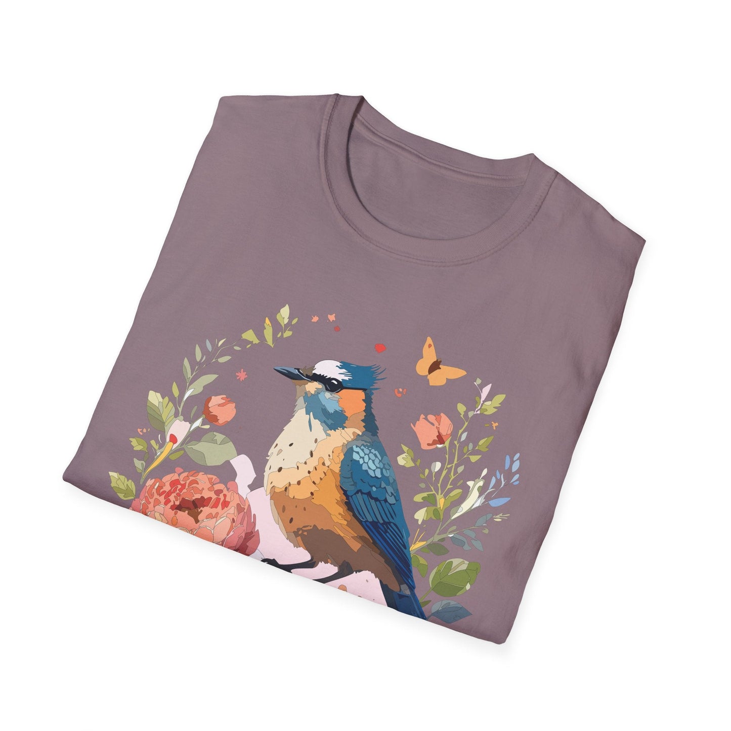Floral Bird T Shirt Unisex Softstyle Gildan 64000 Tee 100 Percent Ring Spun Cotton