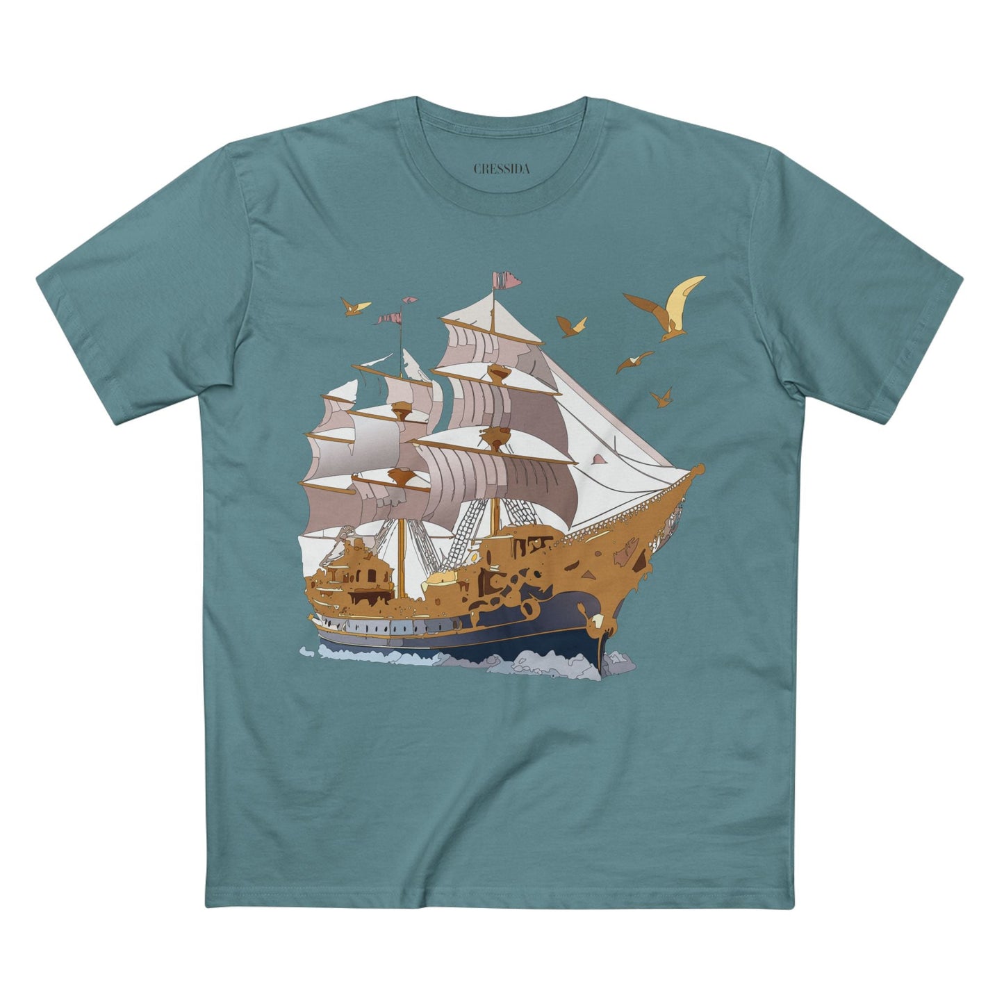 Ship Graphic Unisex 100 Cotton T-Shirt with Gold Frigate Art Design 3