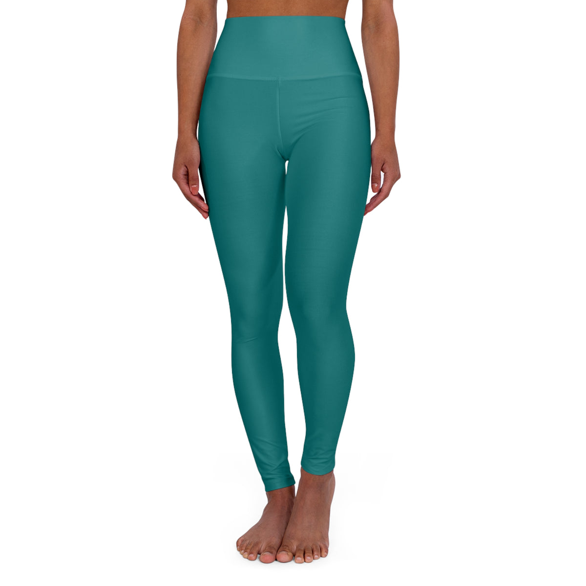 True Teal Color High-Waist Yoga Leggings Women's Seamless Poly-Span Stretchy Pants XS-2XL