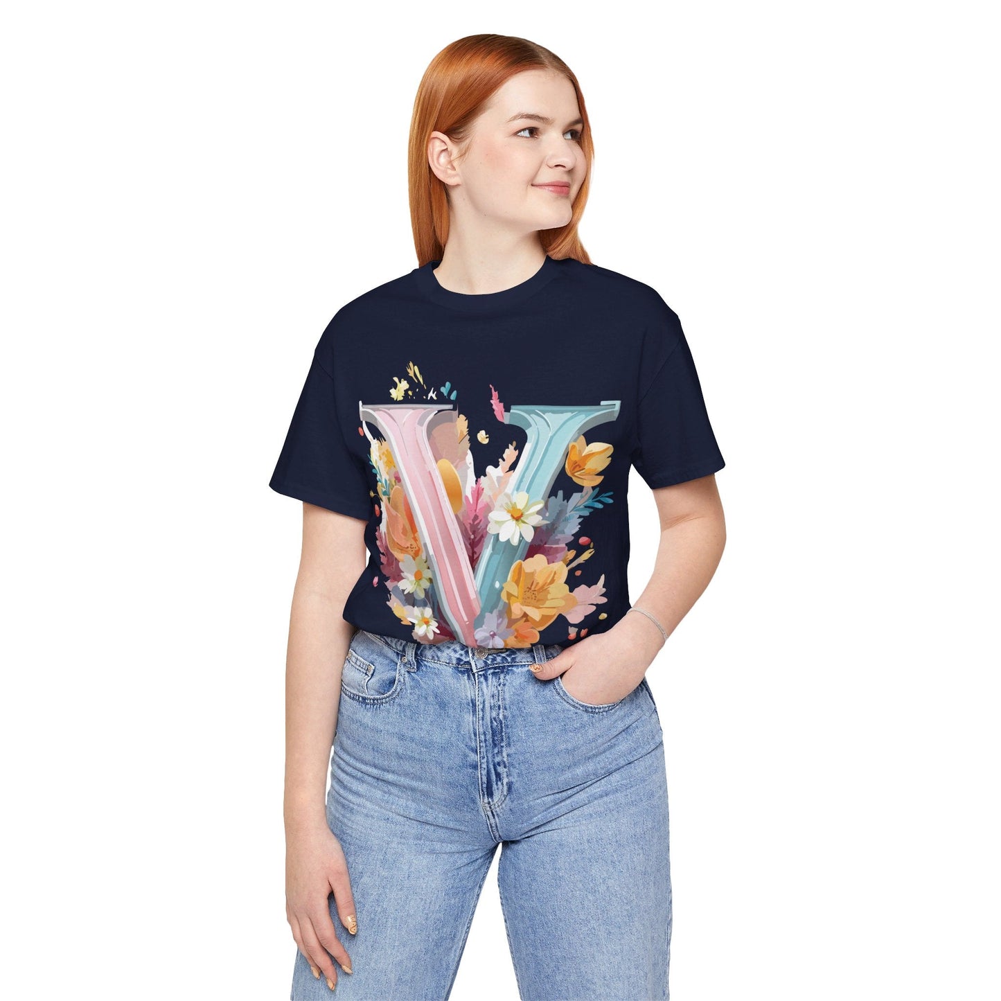 Letter V Shirt Graphic Tee Unisex Jersey Short Sleeve Vintage Inspired Artwork Adelpha