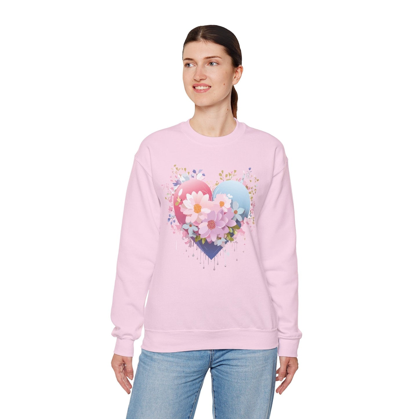 Floral Heart Unisex Crewneck Sweatshirt Gildan 18000 Heavy Blend 50 Cotton 50 Polyester