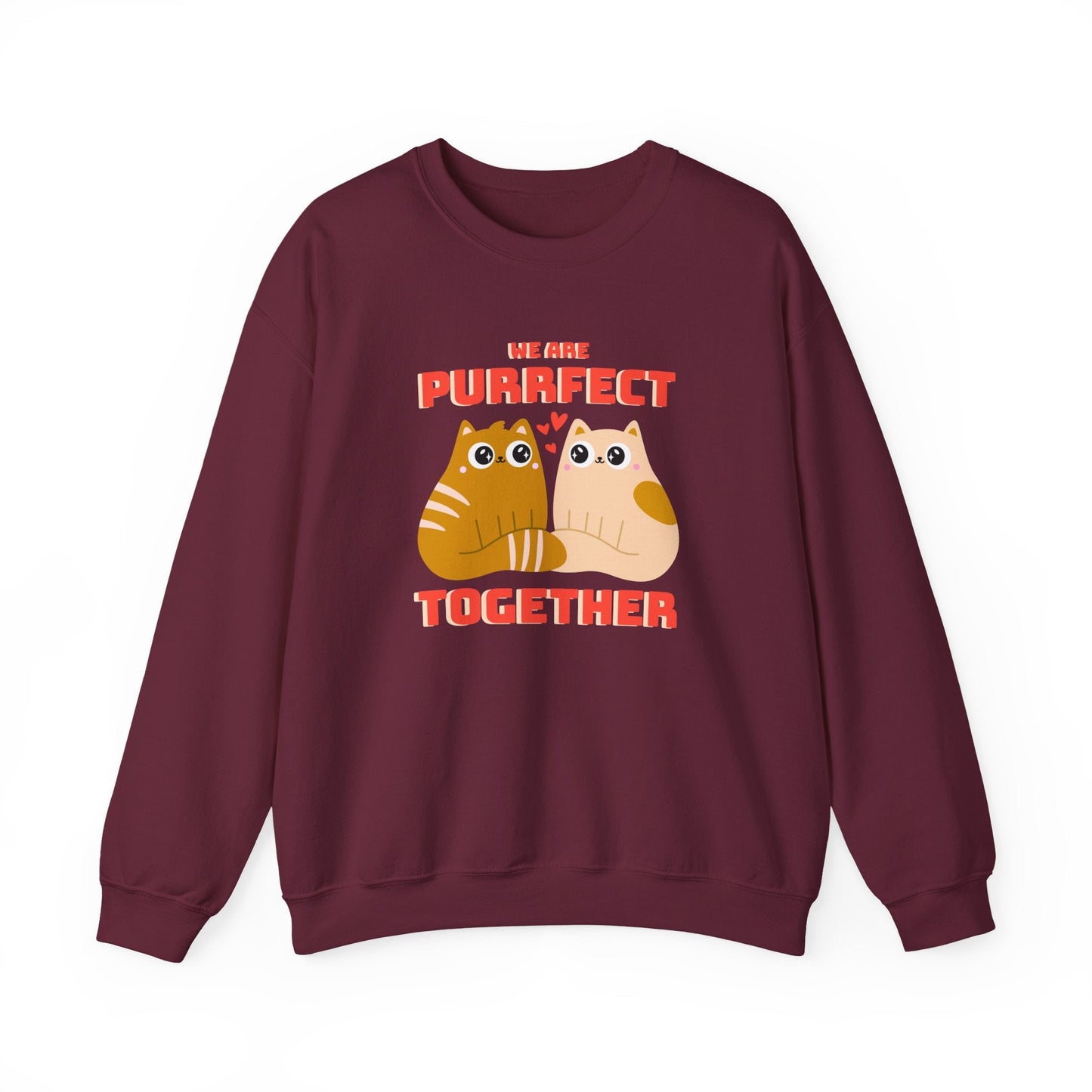 Cat Heart Sweatshirt Unisex 50/50 Cotton-Poly Blend Valentine Gift For Cat Lovers