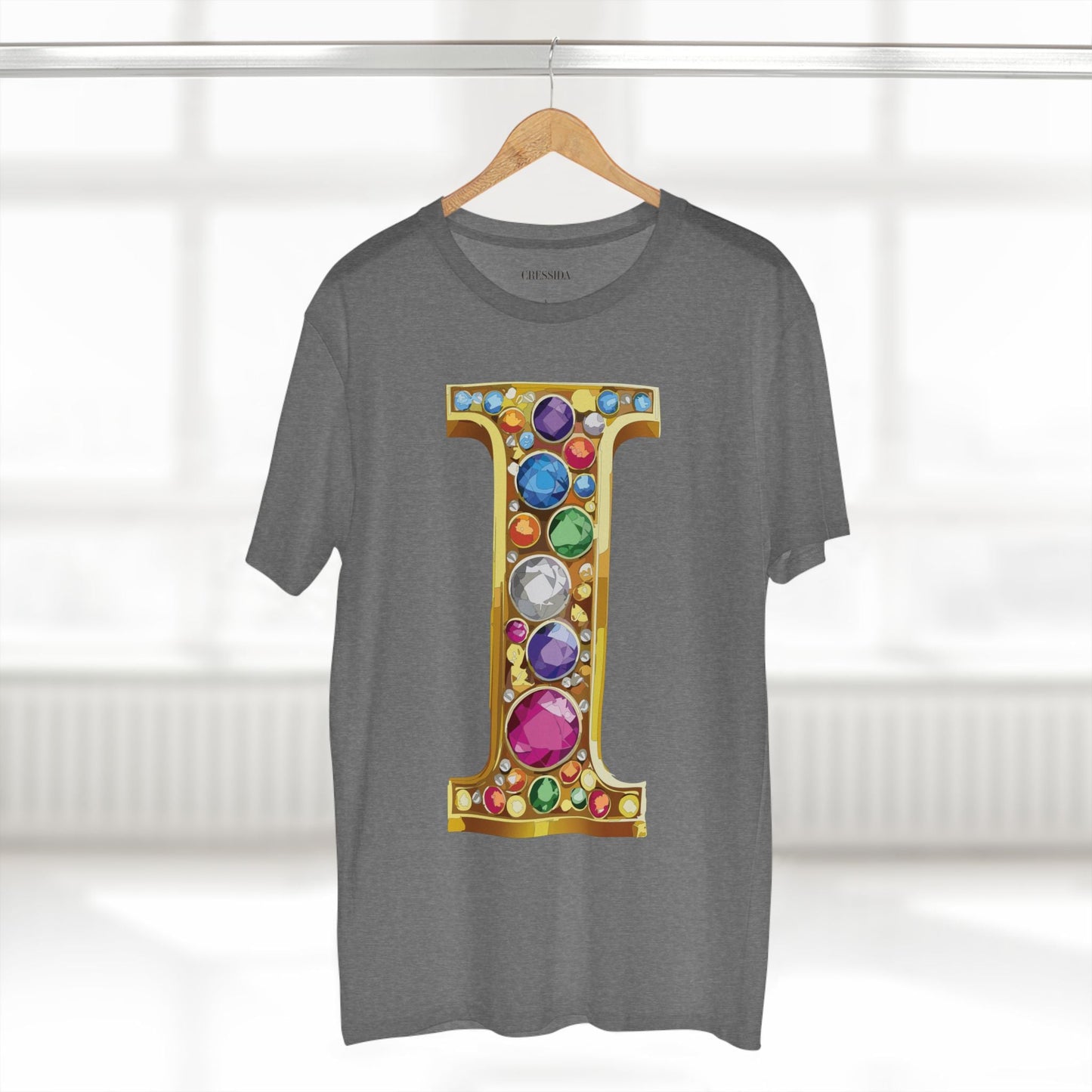 Letter I Graphic Design Tee Unisex 100 Cotton With Antique Gold Letters Artwork T-Shirt