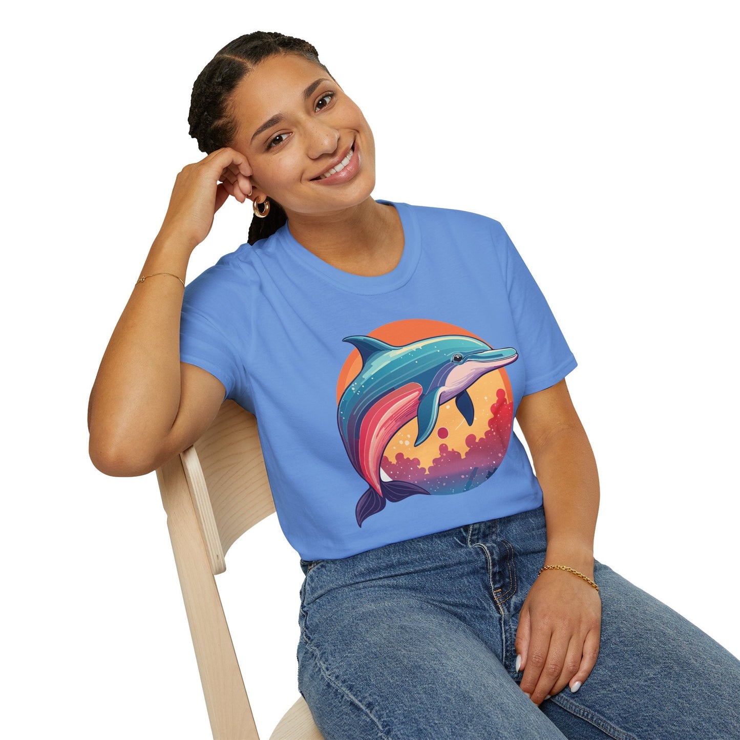 Dolphin Shirt For Unisex Adults Gildan Softstyle 64000 Ring Spun Cotton Tee Fish Tee