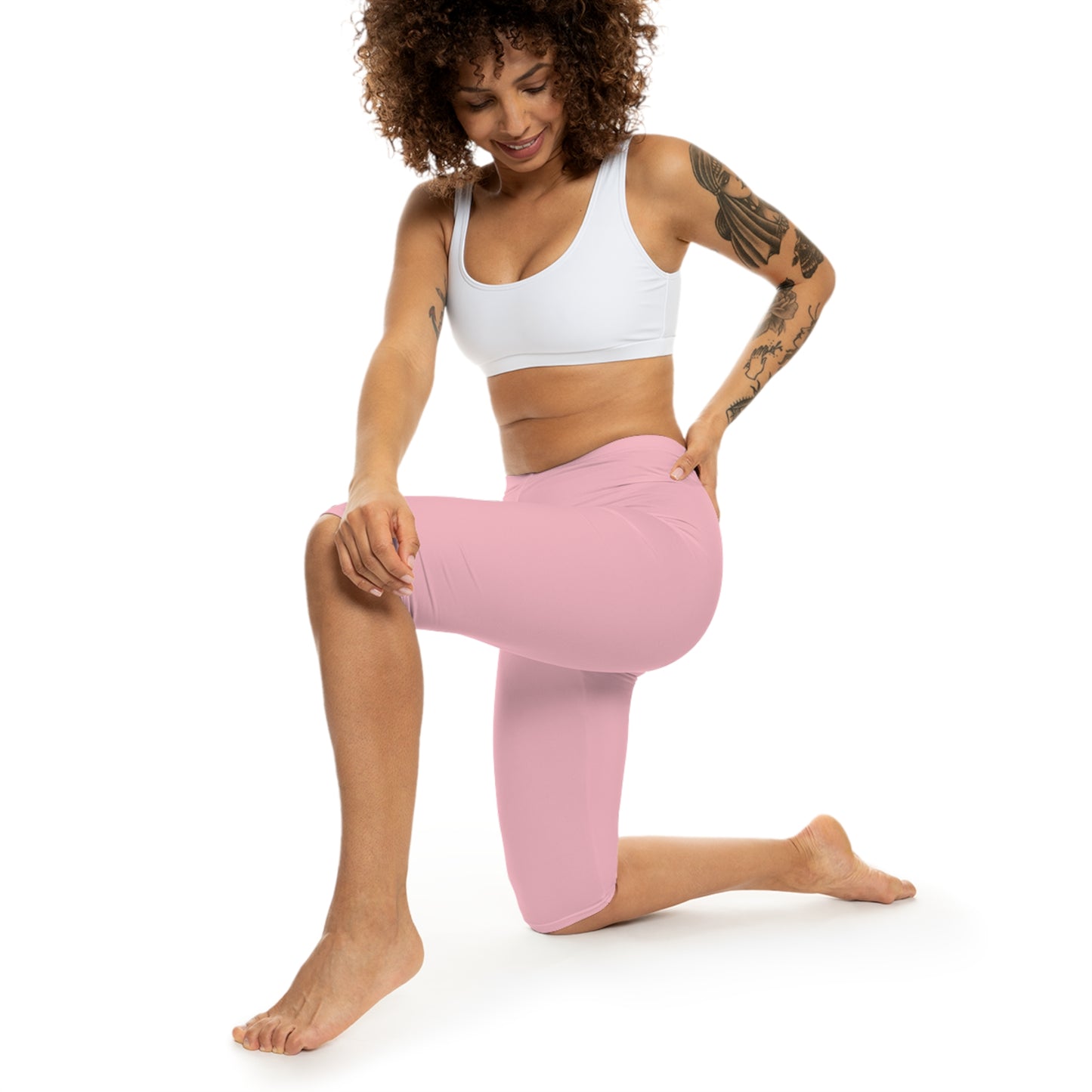 Pastel Pink Color Women's Brushed Suede Poly Span Casual Capri Leggings XS-2XL