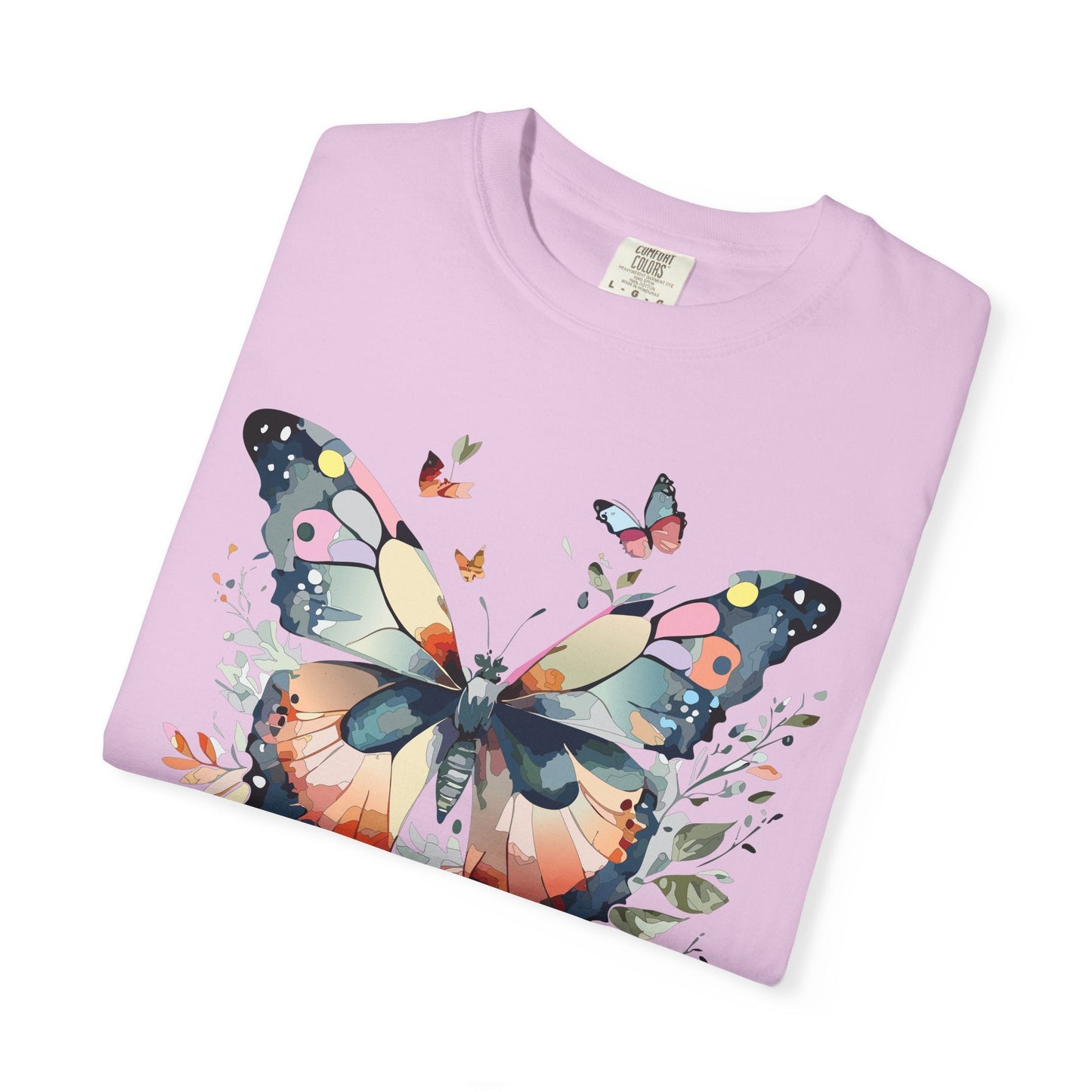 Butterfly Floral Print T-Shirt Botanical Design Unisex Heavy Cotton Tee b3