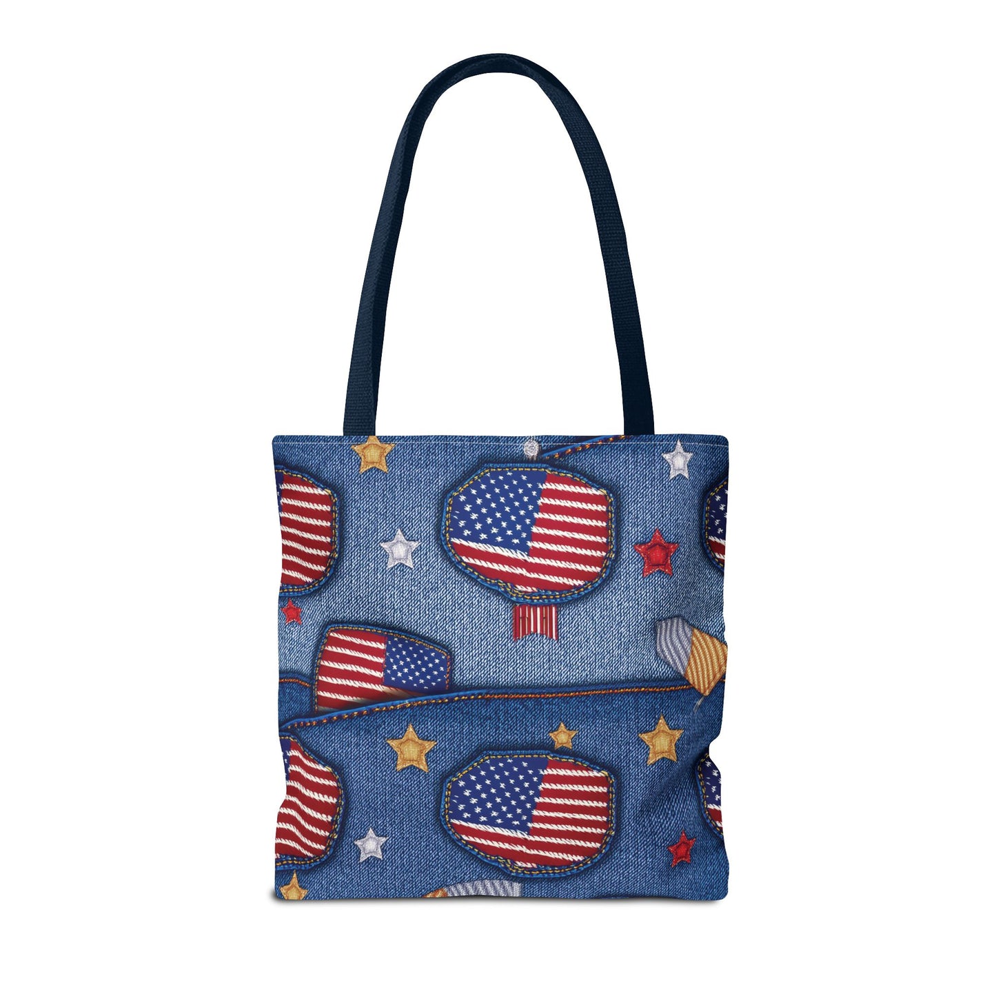 4th of July Graphic Denim Fabric Imitation Print Unisex Canvas Bag Poly Spun 3 Sizes Tote Bag 200-12