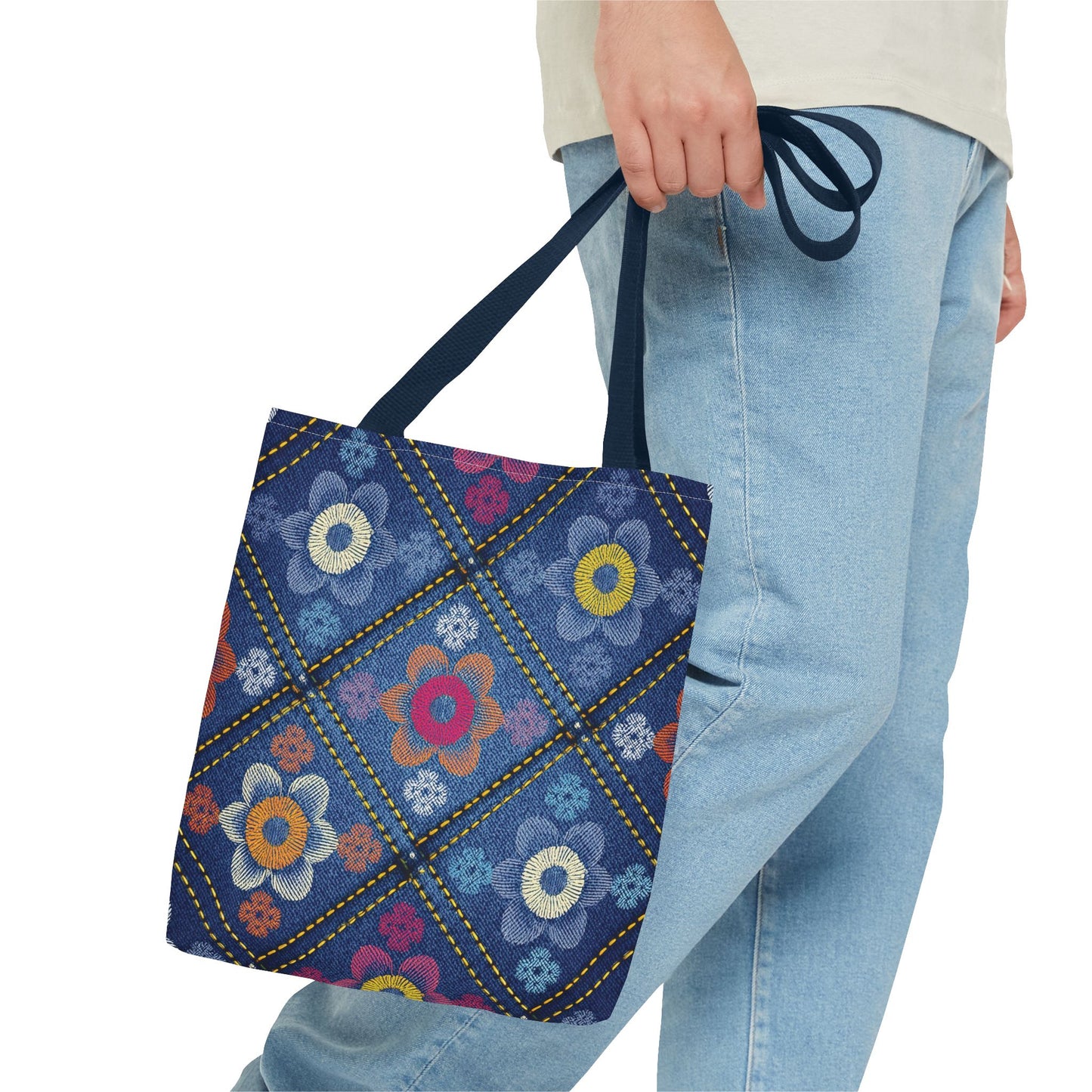 Denim Fabric Imitation Print Unisex Canvas Bag Poly Spun 3 Sizes Tote Bag 130