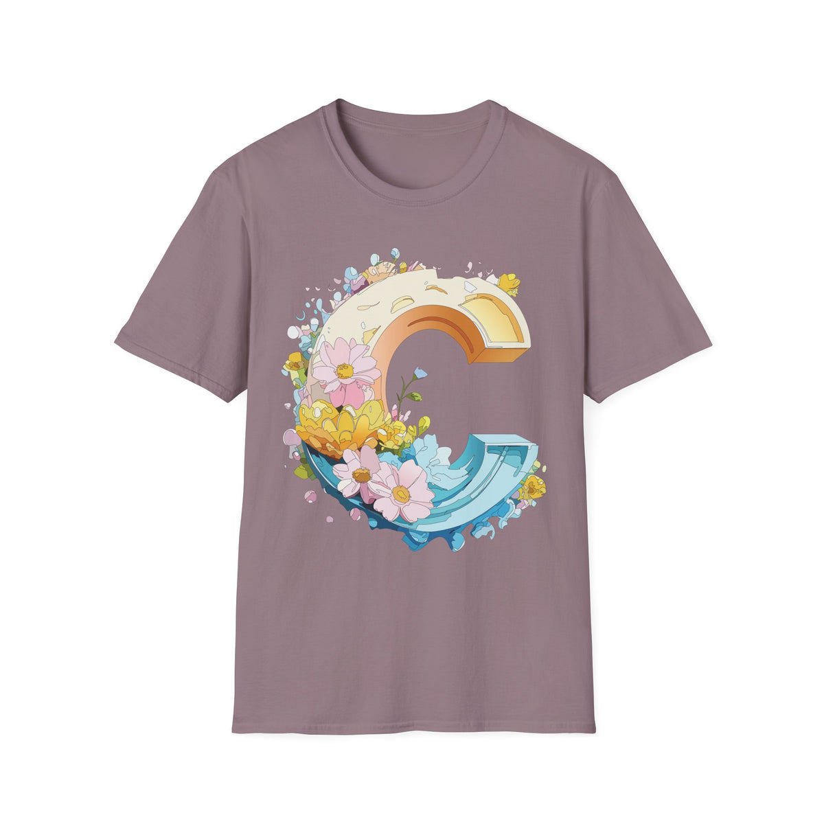 Rainbow Letter C T-Shirt | Flower Letter C Tee