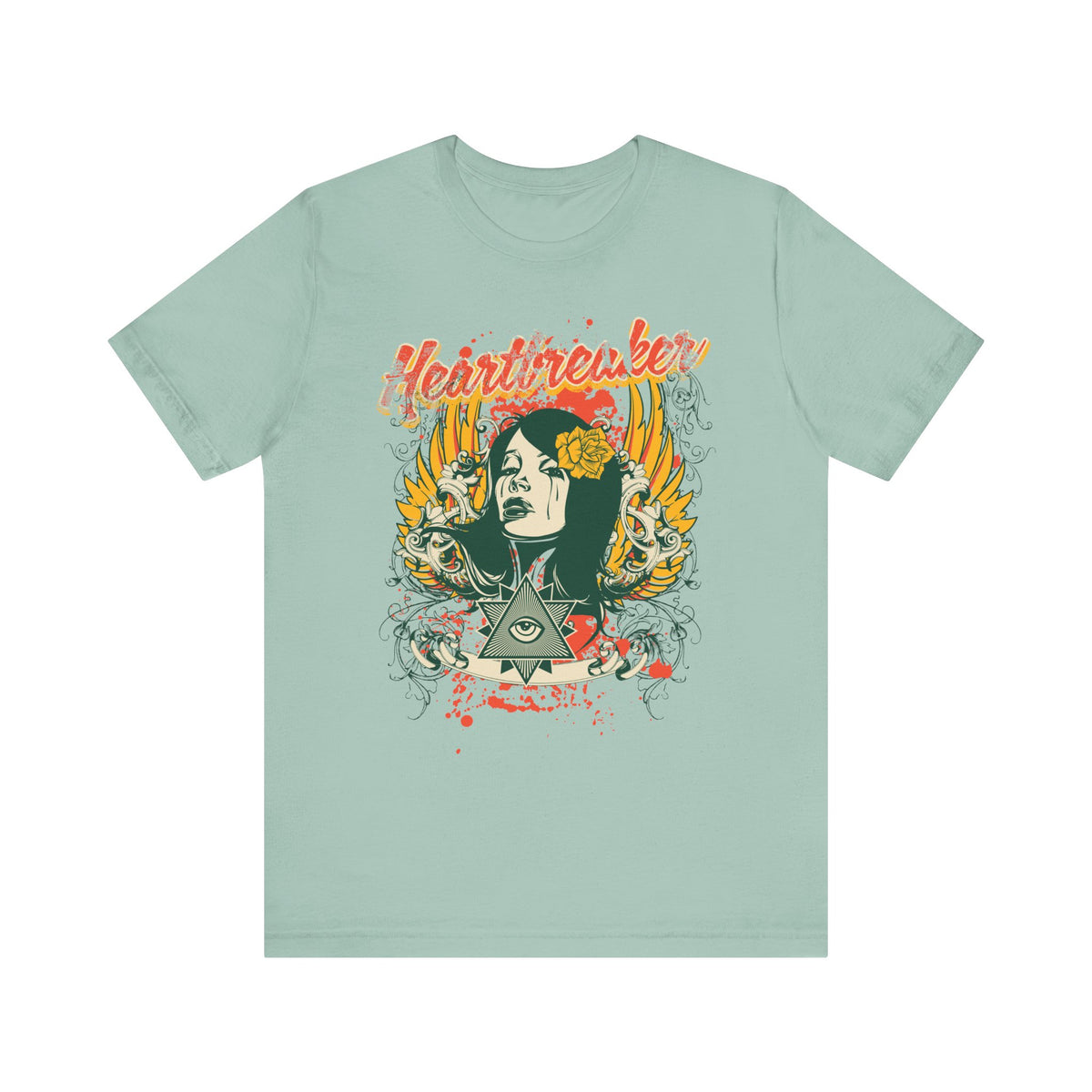 Heartbreaker Illustration Tee Retro Femme Portrait Floral Skull Graphic T-Shirt