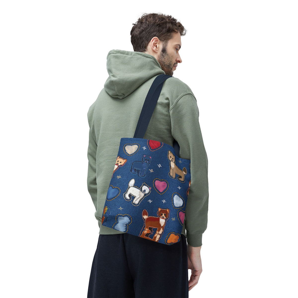 Love Day Graphic Design Denim Fabric Imitation Print Unisex Canvas Bag POLY 3 Sizes Tote Bag 201-6