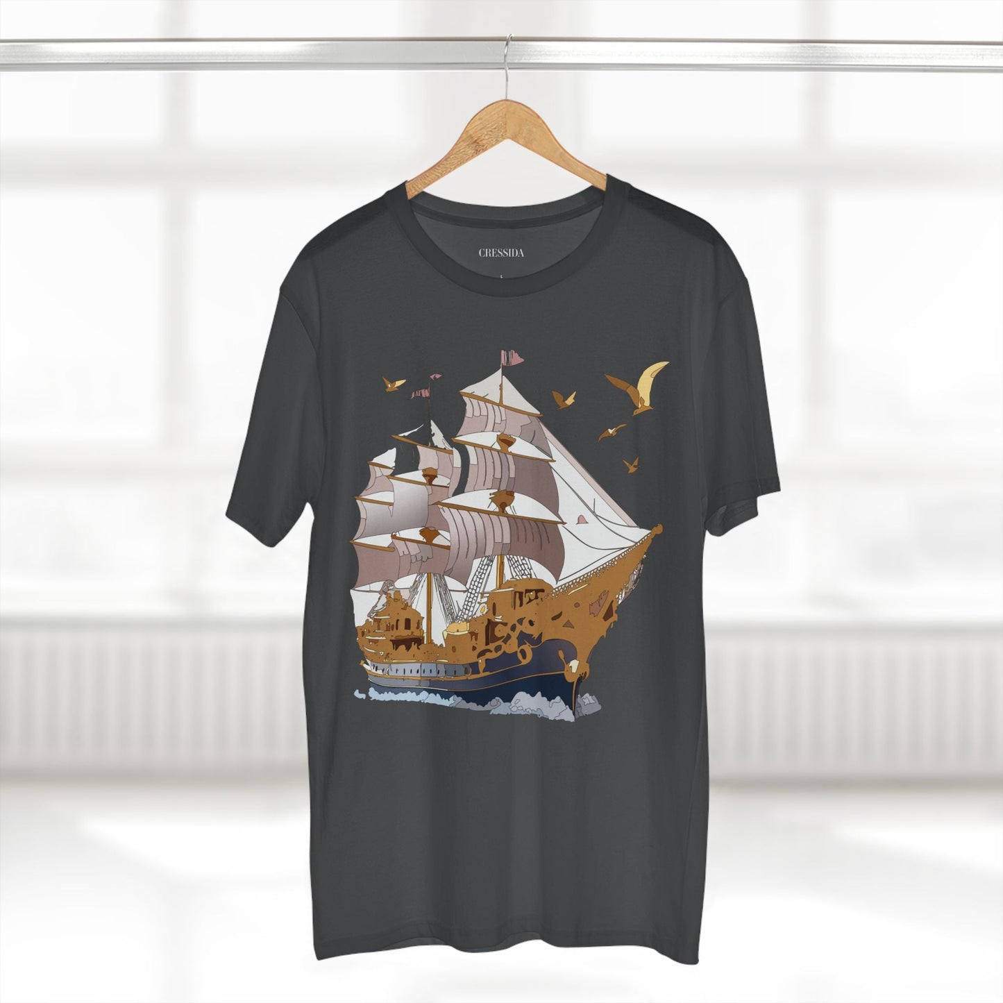 Ship Graphic Unisex 100 Cotton T-Shirt with Gold Frigate Art Design 3