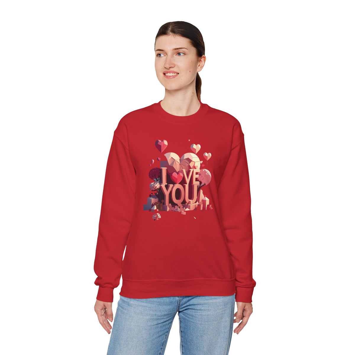 Unisex Big Heart Love Sweatshirt, Love Heart Sweatshirt, Floral Love Sweatshirt, 50/50 Cotton-Poly Valentine's Day Sweatshirt 10