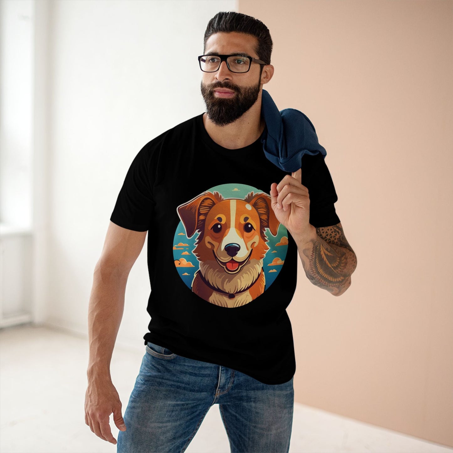 Unisex Animals Dog Shirt With Original Art Design Premium Cotton Tee By Retro2Nova Art Collection Soft Breathable Comfort