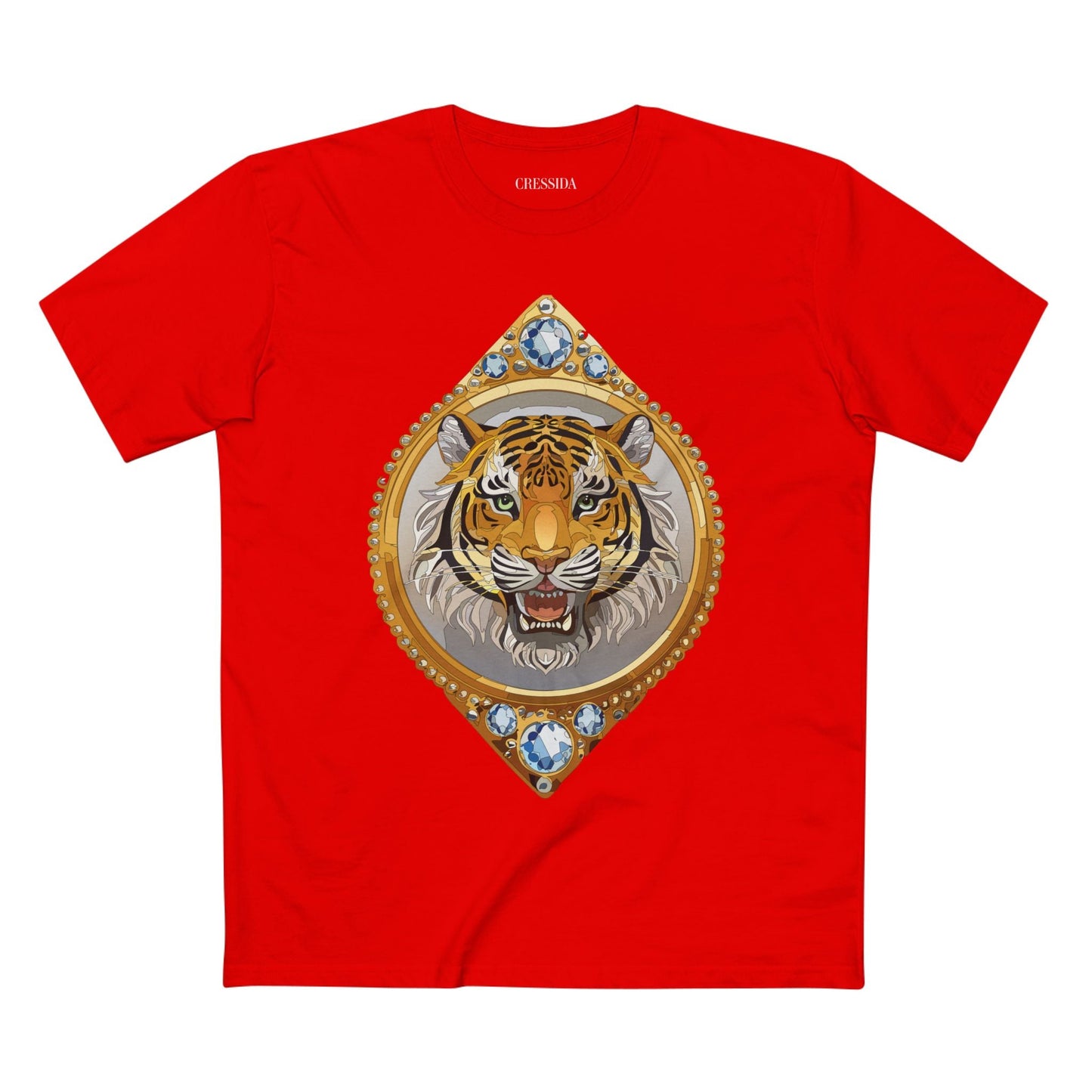 Tiger Graphic Unisex 100 Cotton Tee With Unique Animal Golden Medallion Art Design 1