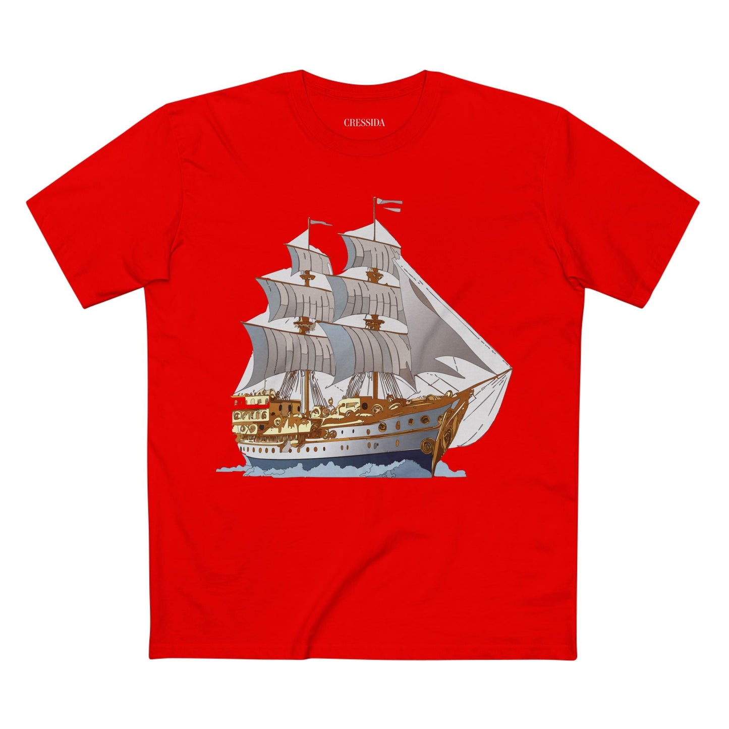 Ship Graphic Unisex 100 Cotton T-Shirt with Gold Frigate Art Design 12