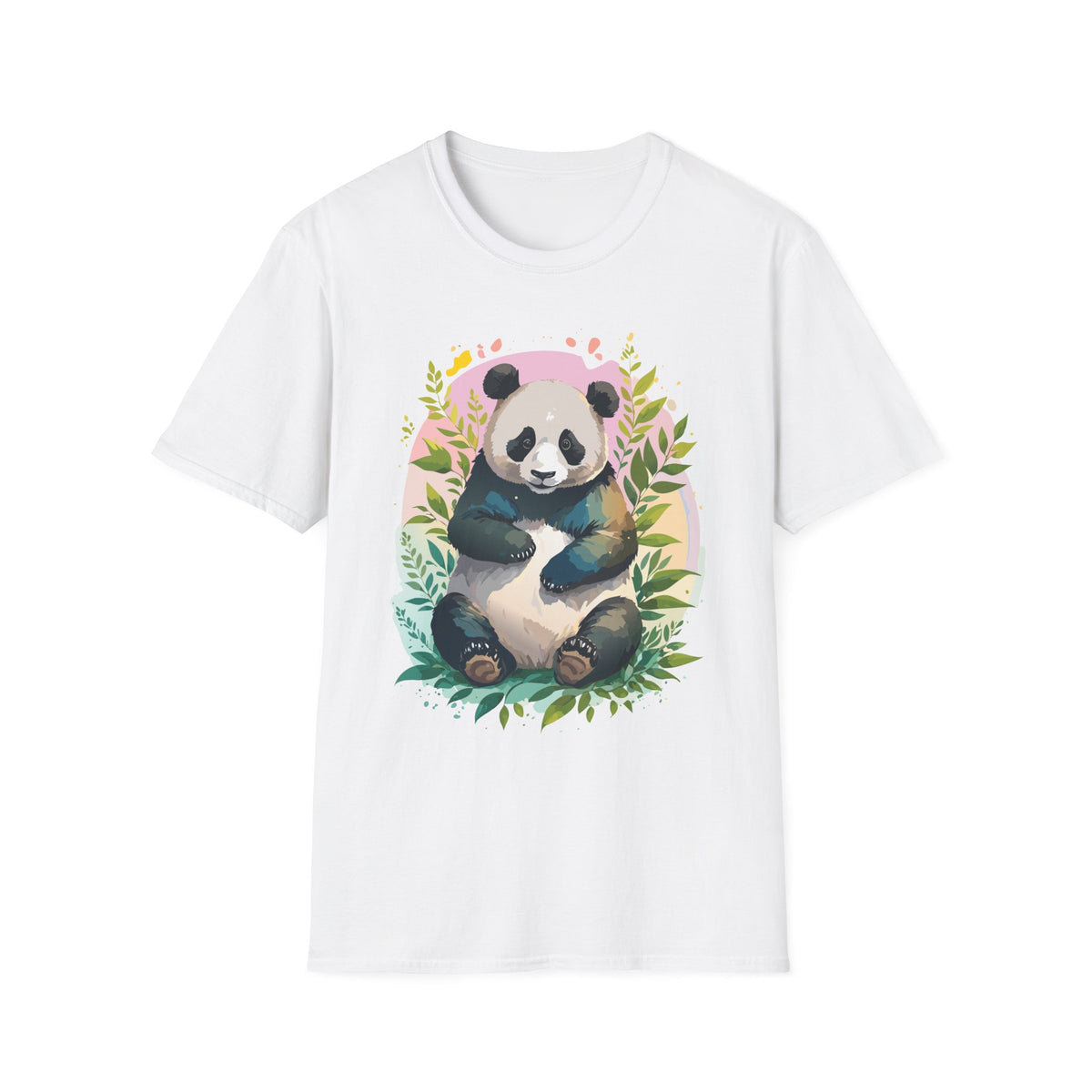 Cute Panda Illustration T-Shirt | Watercolor Bamboo Leaves Tee