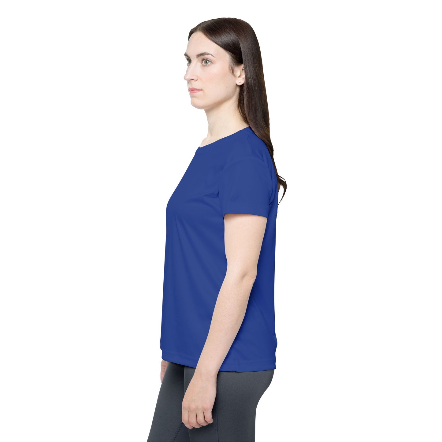 French Blue Color Women Sports Jersey Short Sleeves Poly Solid Navy Color Print Athletic Tee