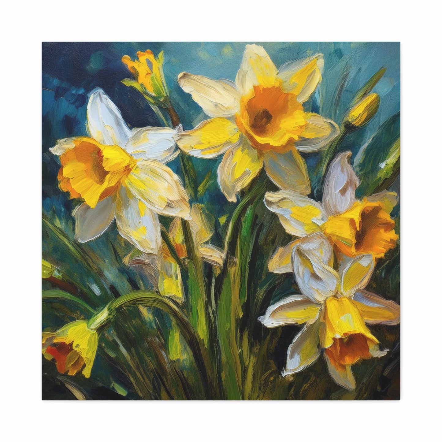 Narcissus Print Canvas, Floral Oil Paint Print 20x20, 24x24, 30x30, 32x32, 36x36 Art Design Pine-Wood Inner Frame MC-176