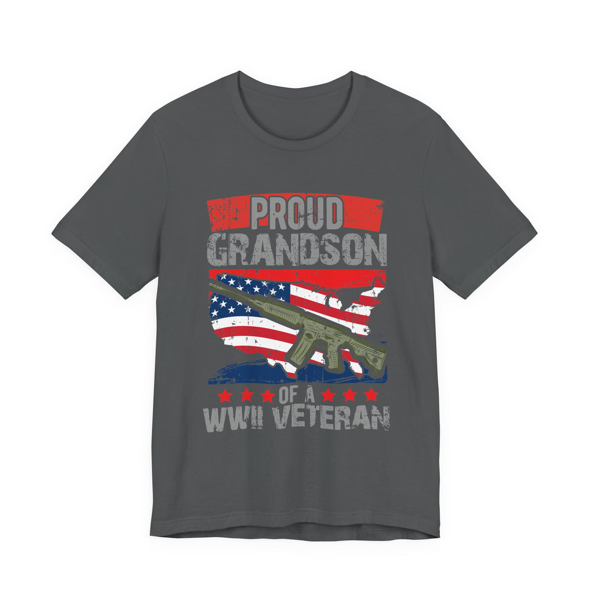 Proud Grandson of a WWII Veteran T-Shirt American Flag Rifle Graphic Unisex Cotton v16