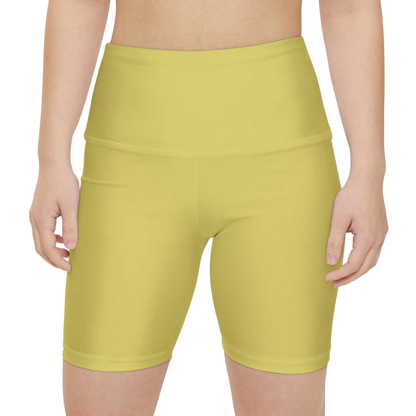 Golden Sand Yellow Workout Shorts — Women’s High-Waist Performance Biker Shorts (Solid Yellow)
