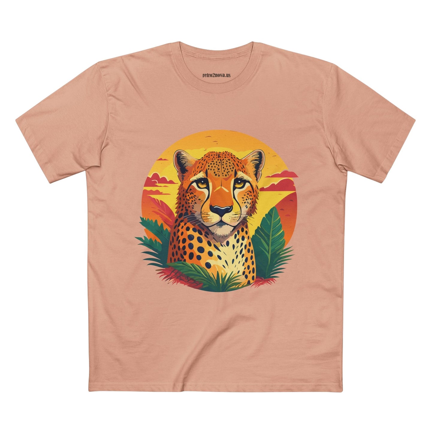 Unisex Cheetah Shirt Premium Cotton Staple Tee With Original Art Design By Retro2Nova Exclusive Art Collection