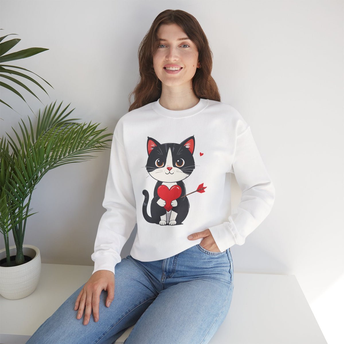 Cat Heart Sweatshirt, Heart Sweatshirt, Cat Sweatshirt, Valentine's Day Sweatshirt, 50/50 Cotton-Poly Animal Sweatshirt 103