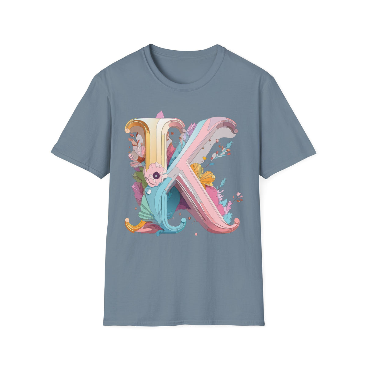 Floral Letter K T-Shirt | Botanical Monogram Tee