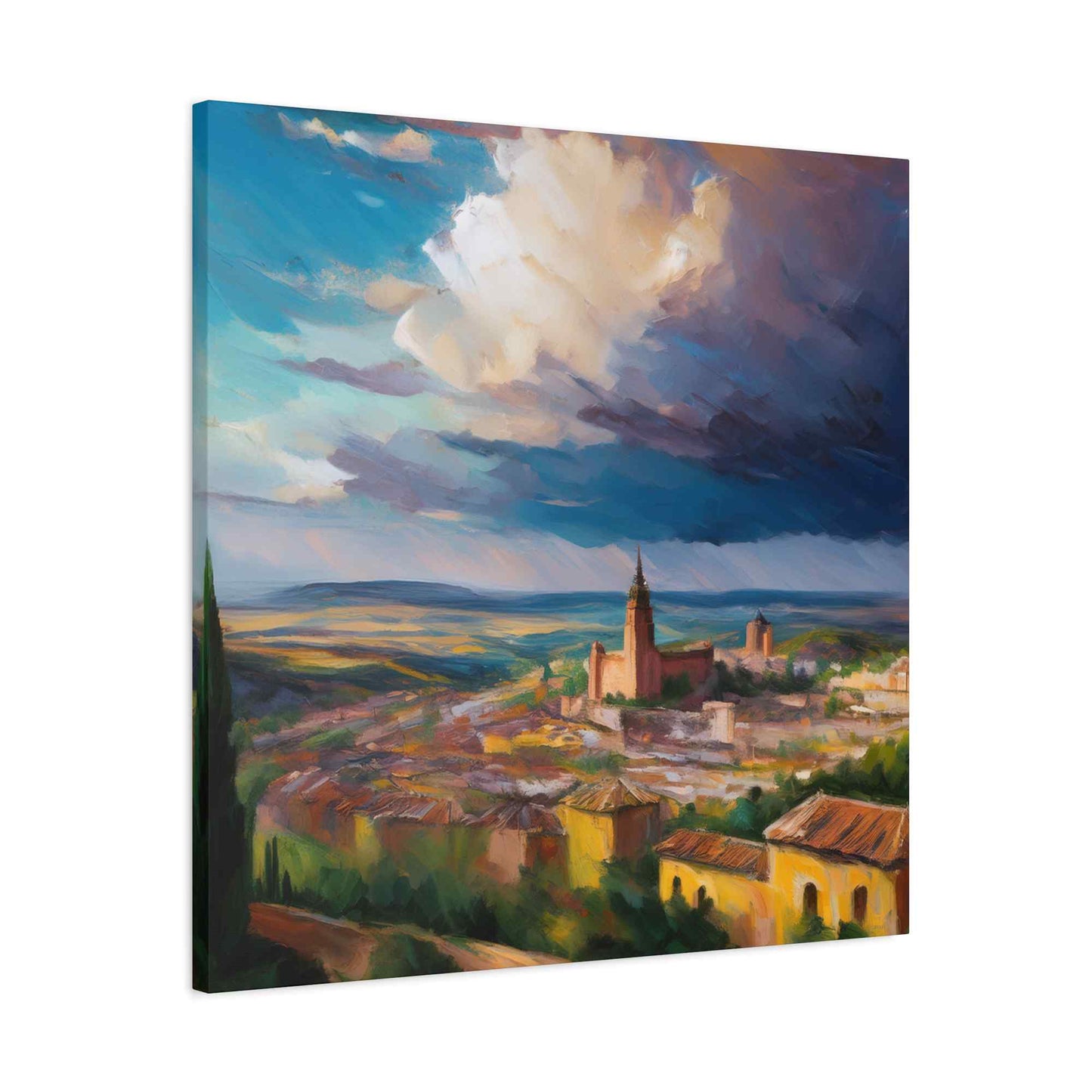 Spanish City Print Canvas, Oil Paint Print 20x20, 24x24, 30x30, 32x32, 36x36 Art Design Print Pine-Wood Inner Frame MC-57