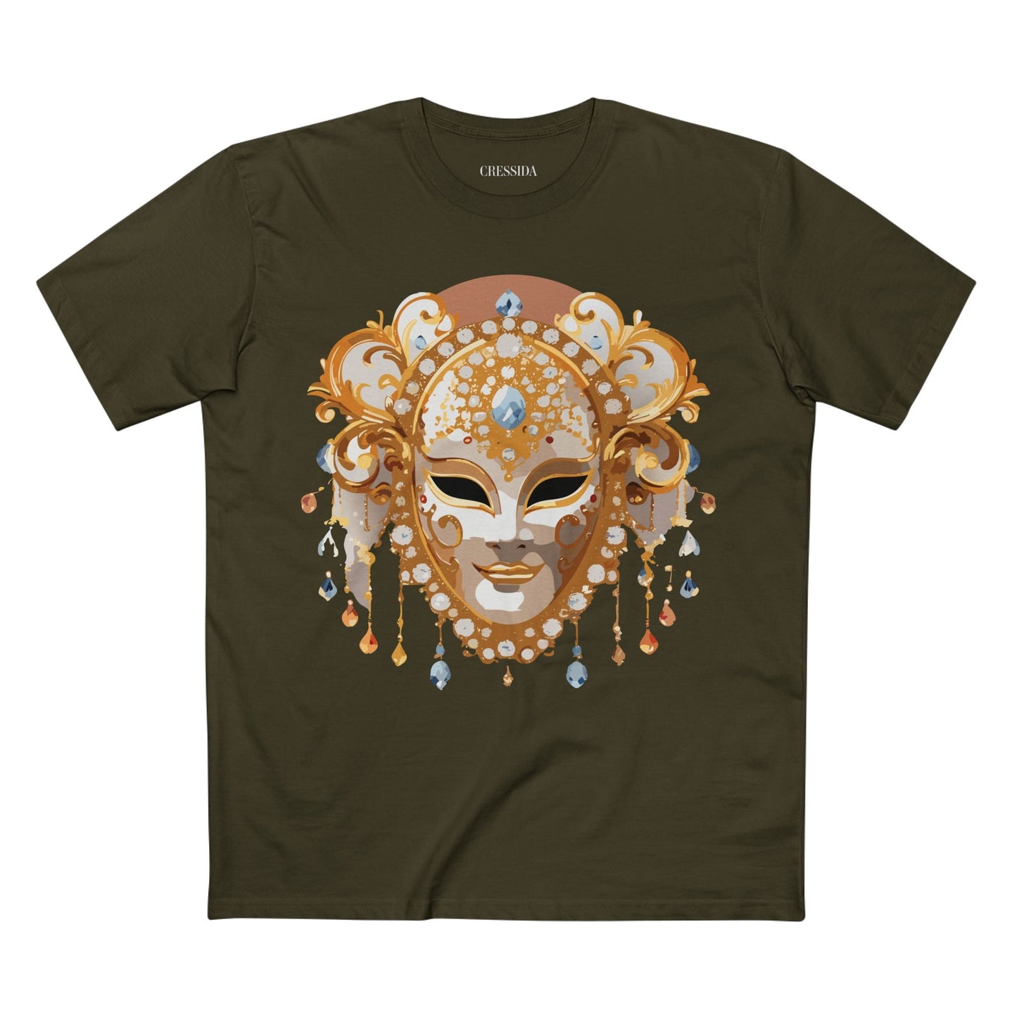 Carnival Mask Graphic T-Shirt Unisex 100 Cotton With Antique Gold Art Design Tee 15