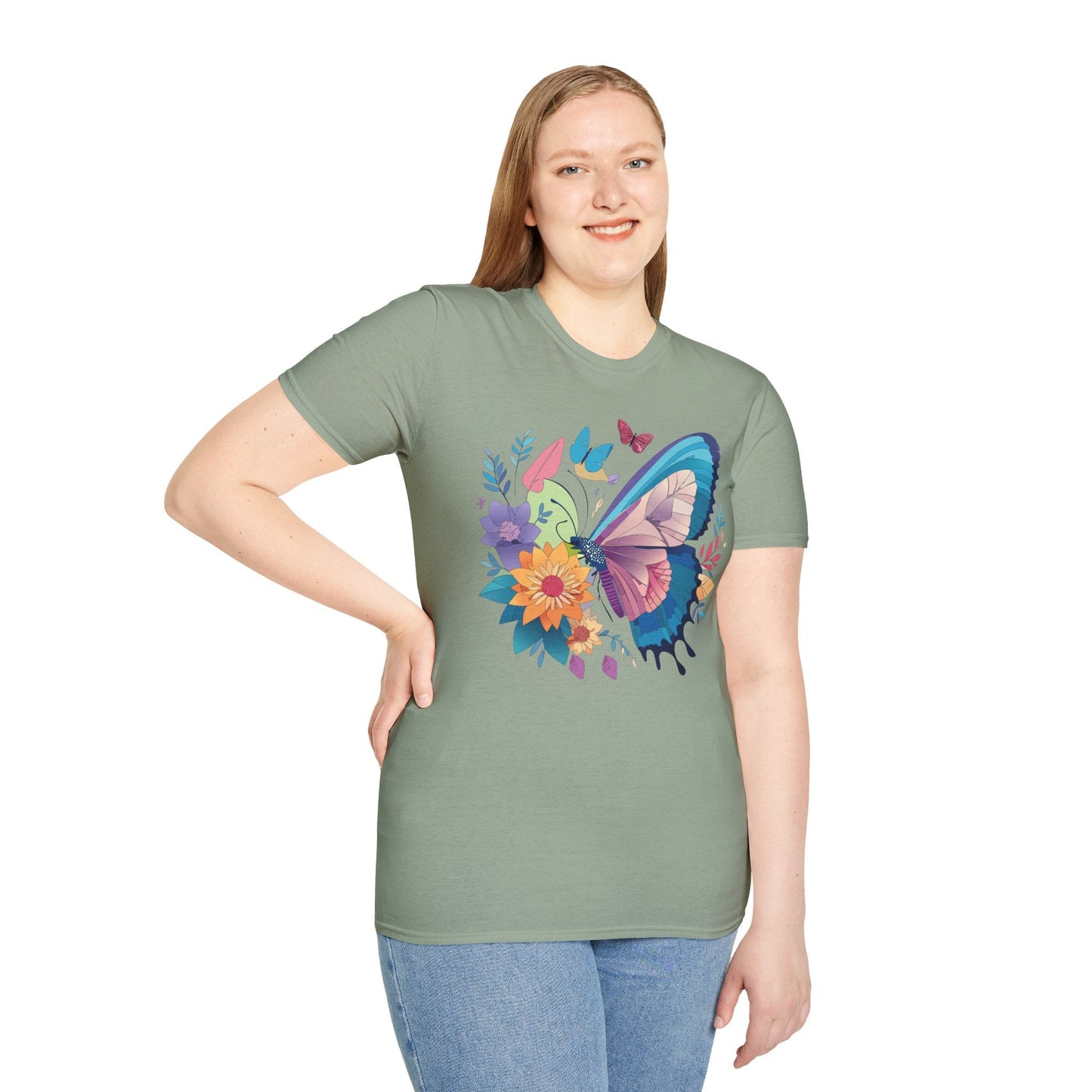 Gildan Butterfly T Shirt Unisex Softstyle 64000 Monarch Print Lightweight Breathable Cotton Tee