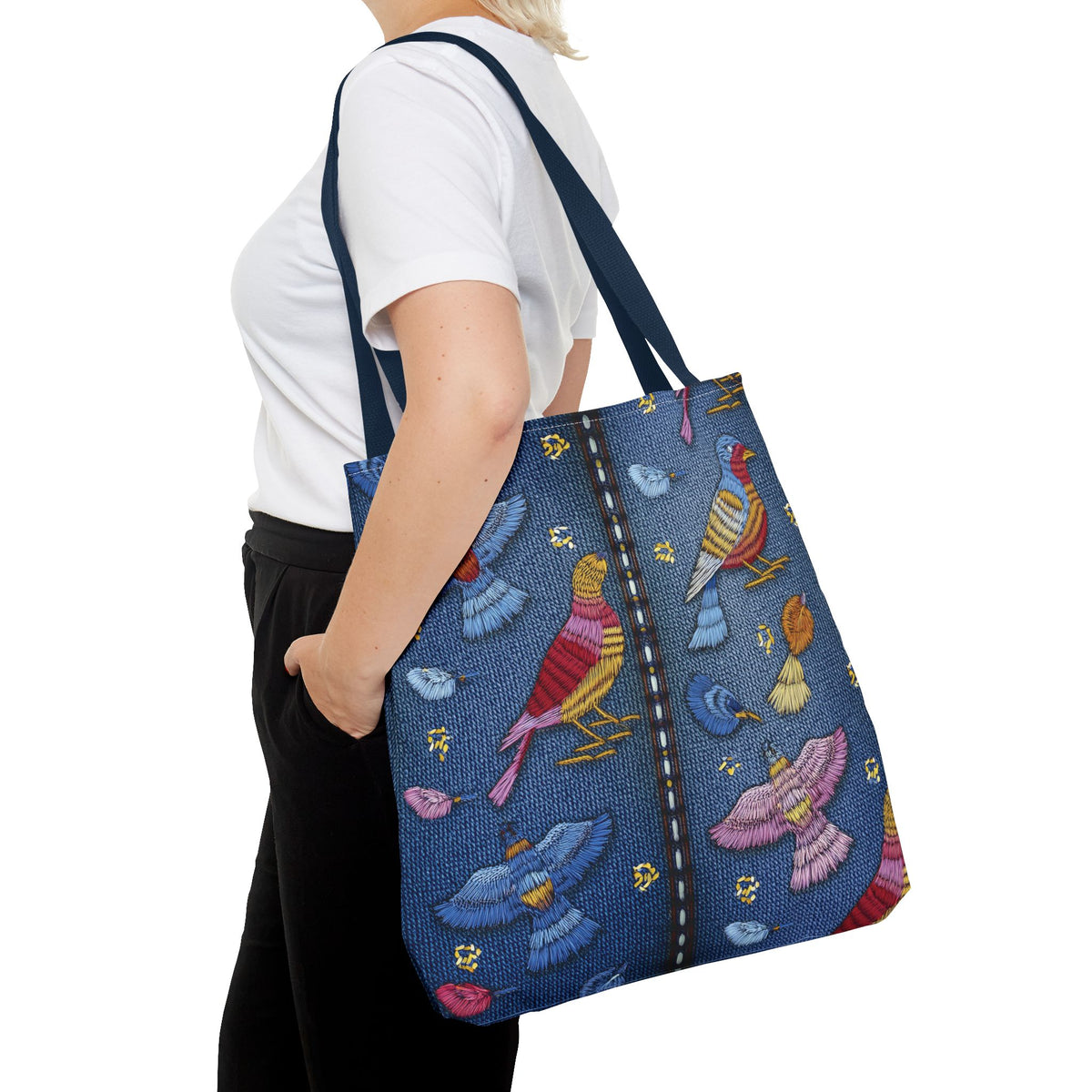 Denim Fabric Imitation Print Unisex Canvas Bag Poly Spun 3 Sizes Tote Bag 194-8