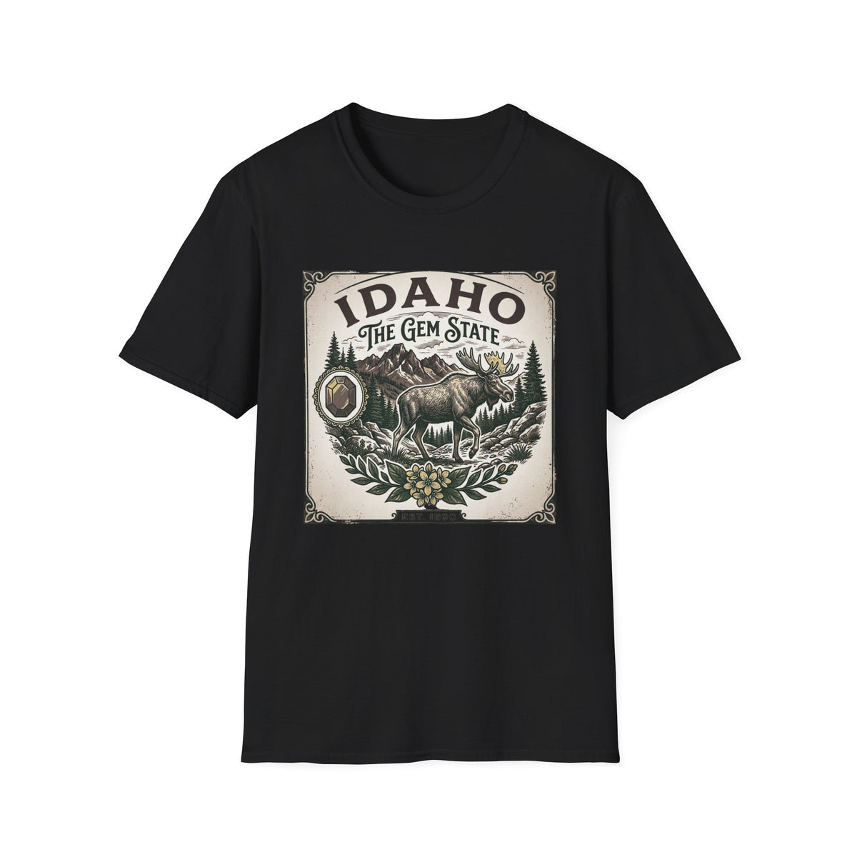Idaho The Gem State Vintage Moose Travel Tourist Graphic Design Unisex 100 Cotton Gildan T-Shirt