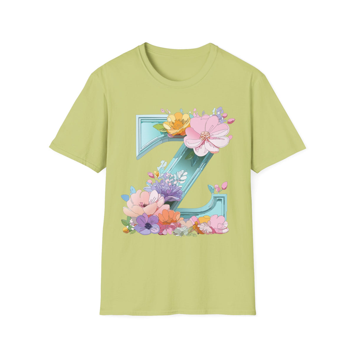 Floral Letter Z T-Shirt | Floral Initial Tee, Monogram Z Shirt