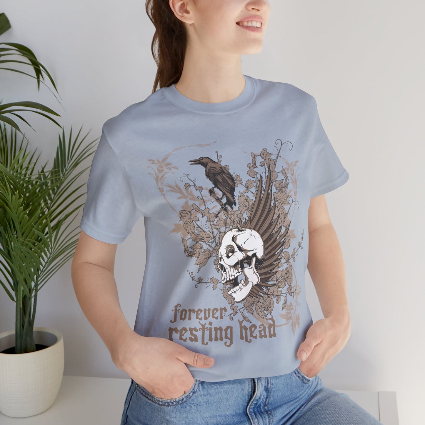 Forever Resting Head Tee, Edgy Graphic Shirt, Music T-Shirt, Gothic Tees, Skull Shirt, Art Design Tee, Skull Graphic Top