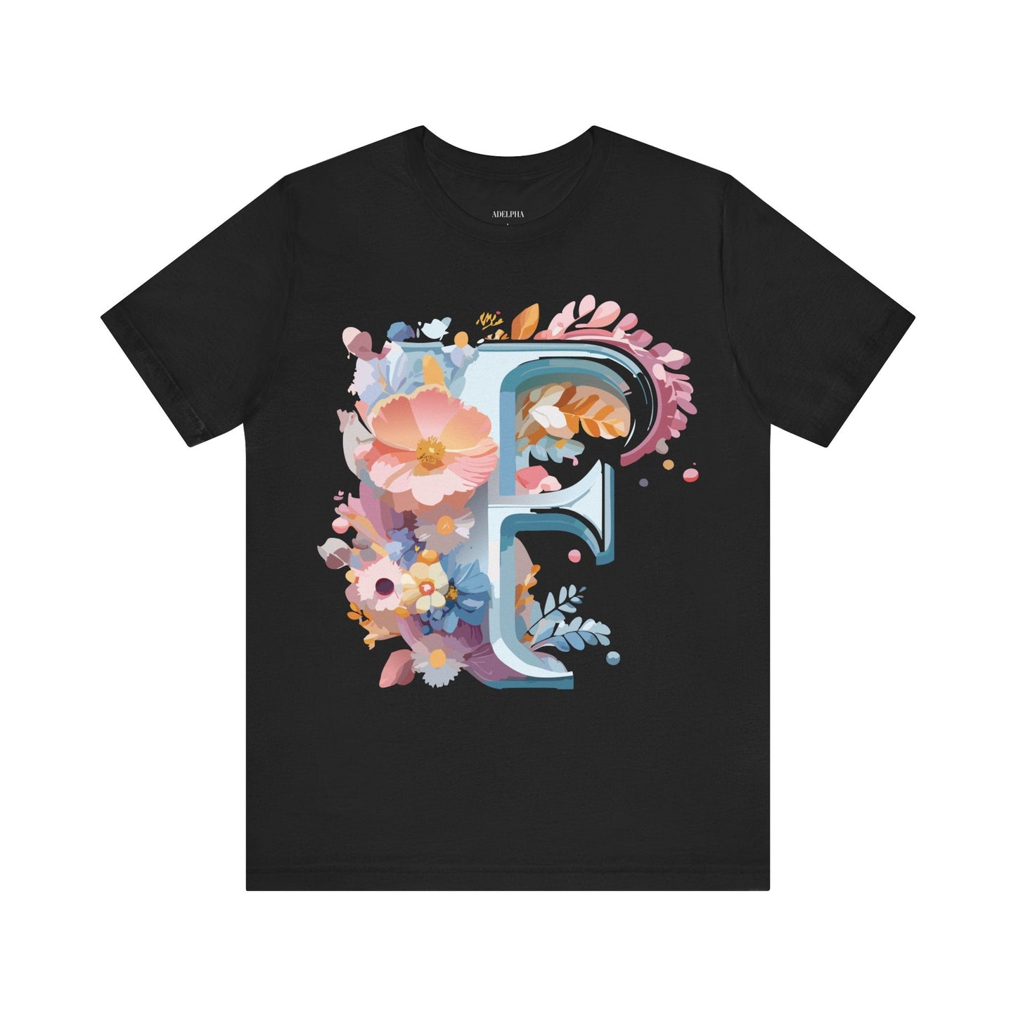 Letter F Graphic Tee Unisex Short Sleeve Vintage Inspired Adelpha Artwork Collection