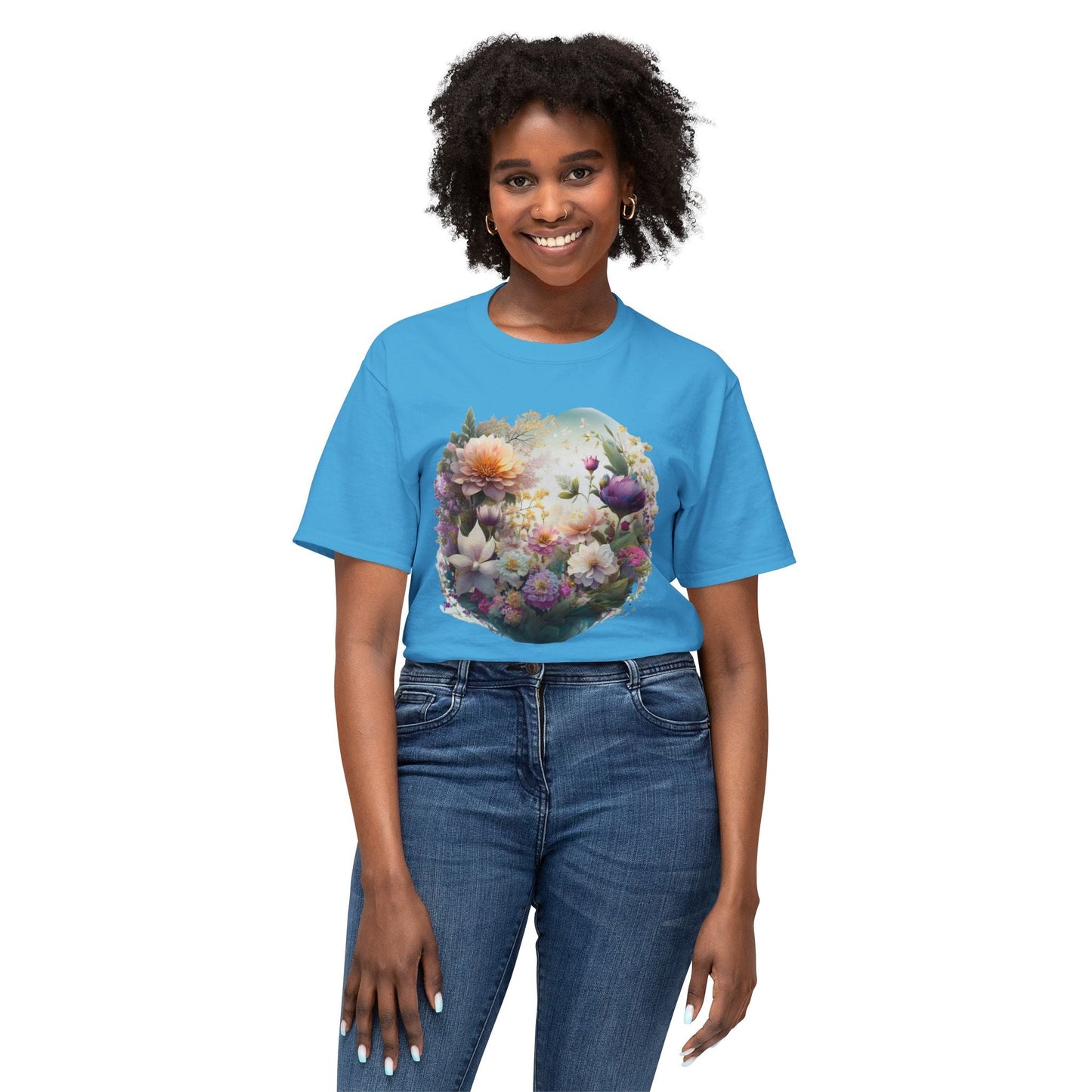Unisex Floral Art T Shirt With Vintage Flower Print On 100 Percent HD Cotton Tee Made In USA