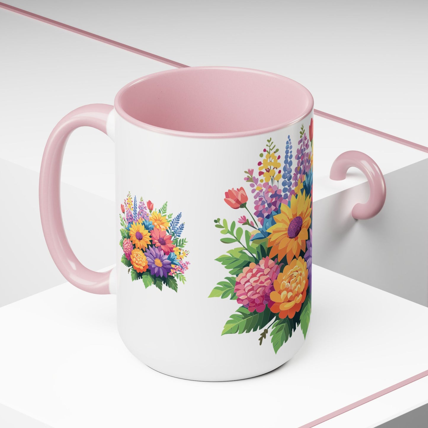 Two-Tone Coffee Mug with flowers