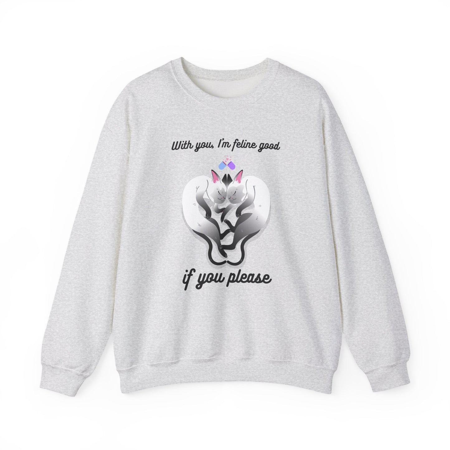 Double Cat Heart Sweatshirt Unisex Fifty Fifty Cotton Poly Valentines Day Sweatshirt