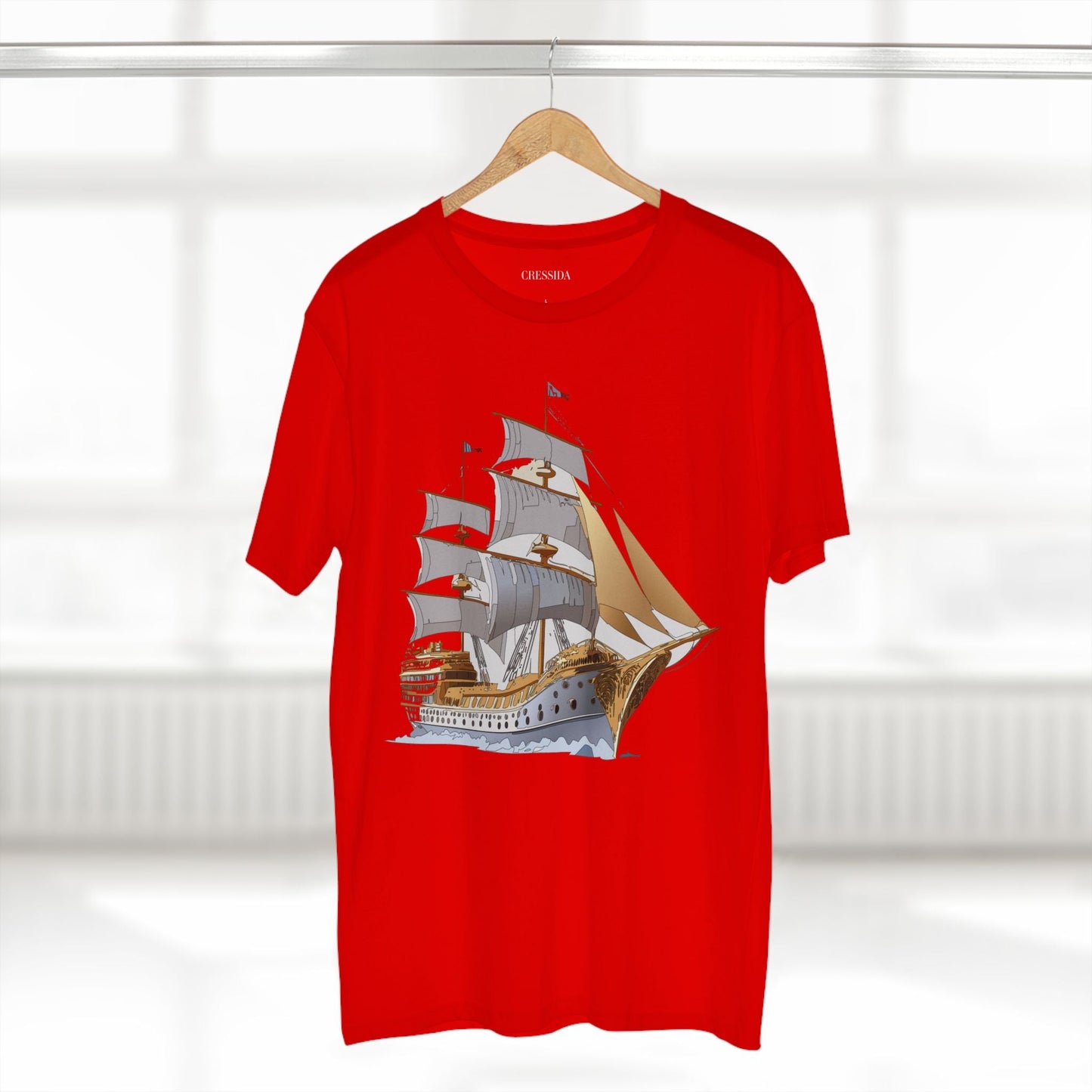 Ship Graphic Unisex 100 Cotton T-Shirt with Gold Frigate Art Design 7