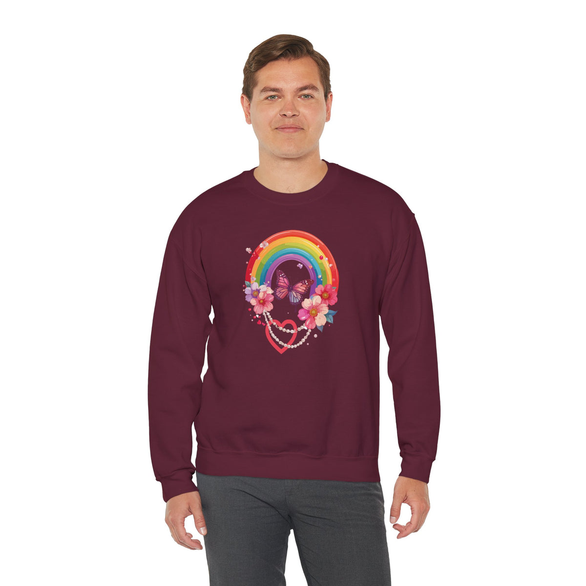 Rainbow Heart Sweatshirt, Floral Heart Sweatshirt, Floral Love Sweatshirt, Valentine's Day Sweatshirt, Rainbow Heart Floral Sweatshirt 106