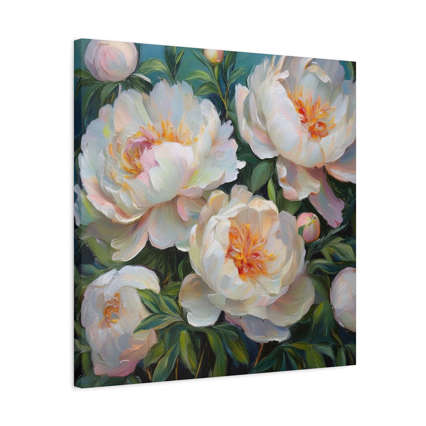 White Peonies Print Canvas, Floral Oil Paint Print 20x20, 24x24, 30x30, 32x32, 36x36 Art Design Pine-Wood Inner Frame MC-123