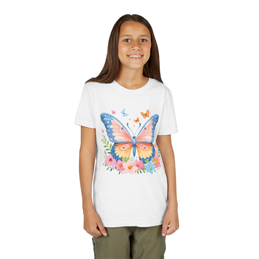 Butterfly Blossom Youth Tee - Colorful Short Sleeve T-Shirt for Spring Celebrations (9-14)