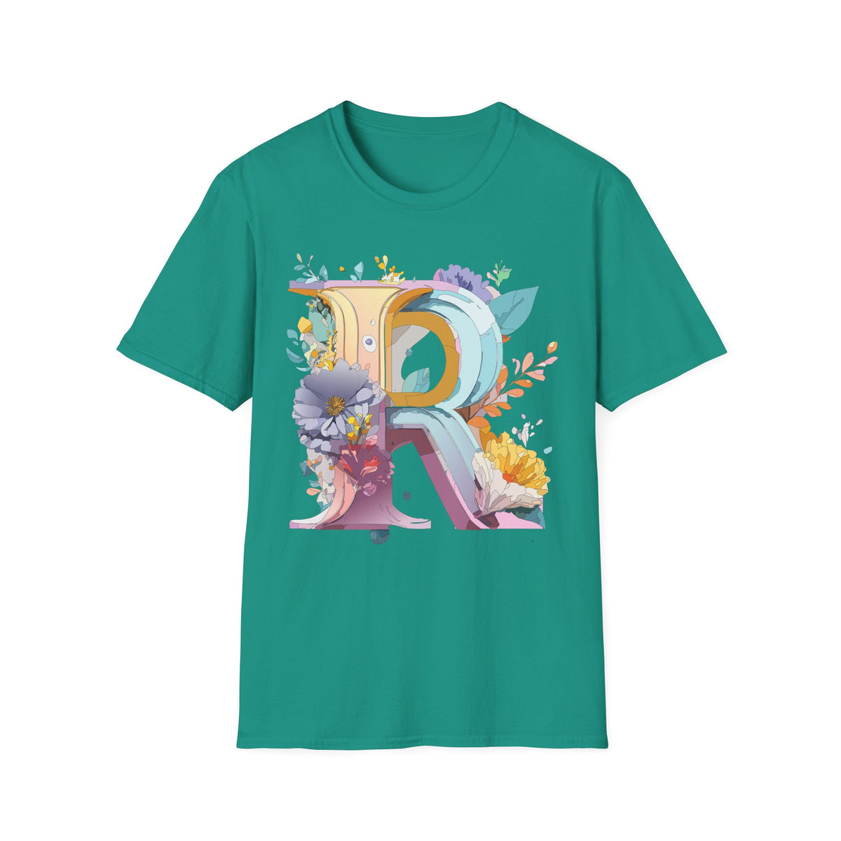 Floral Letter R T-Shirt | Botanical Monogram Initial Tee