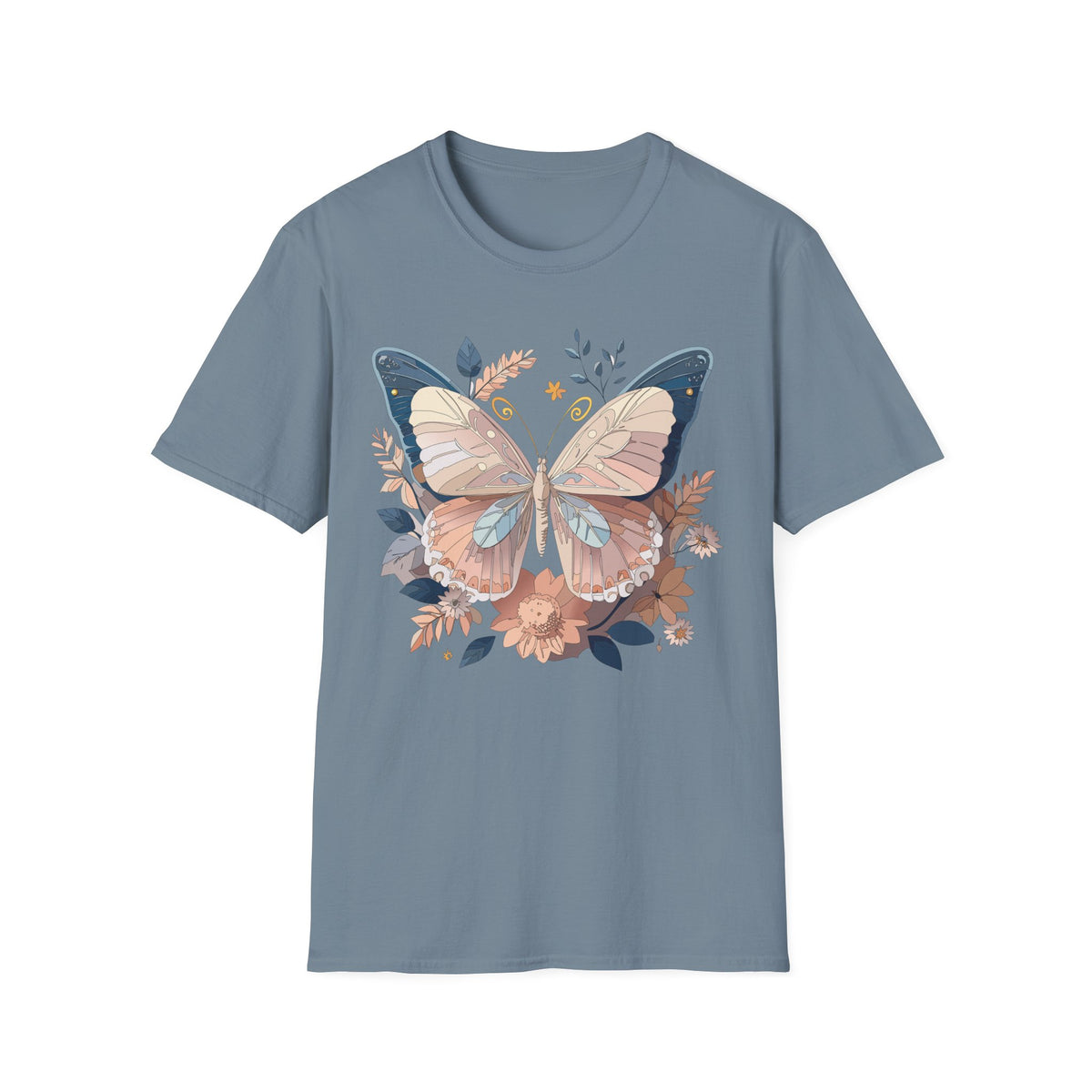 Pastel Botanical Butterfly T-Shirt | Floral Wings Nature Graphic Tee Unisex 100 Cotton Gildan T-Shirt