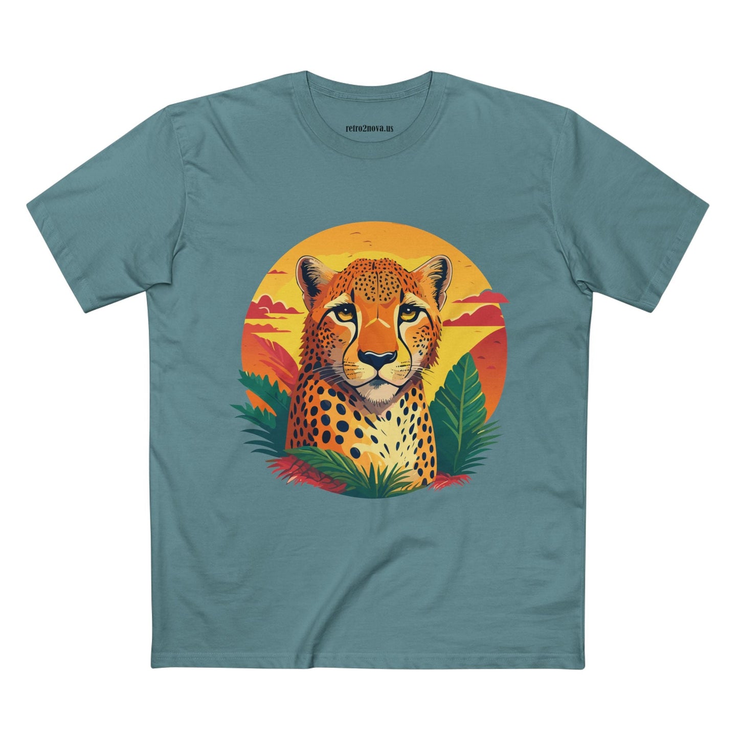 Unisex Cheetah Shirt Premium Cotton Staple Tee With Original Art Design By Retro2Nova Exclusive Art Collection
