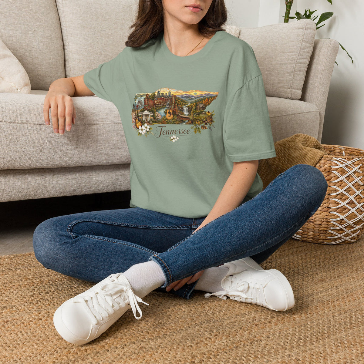 Tennessee Vintage State Map Graphic Design Unisex 100 Cotton Gildan T-Shirt
