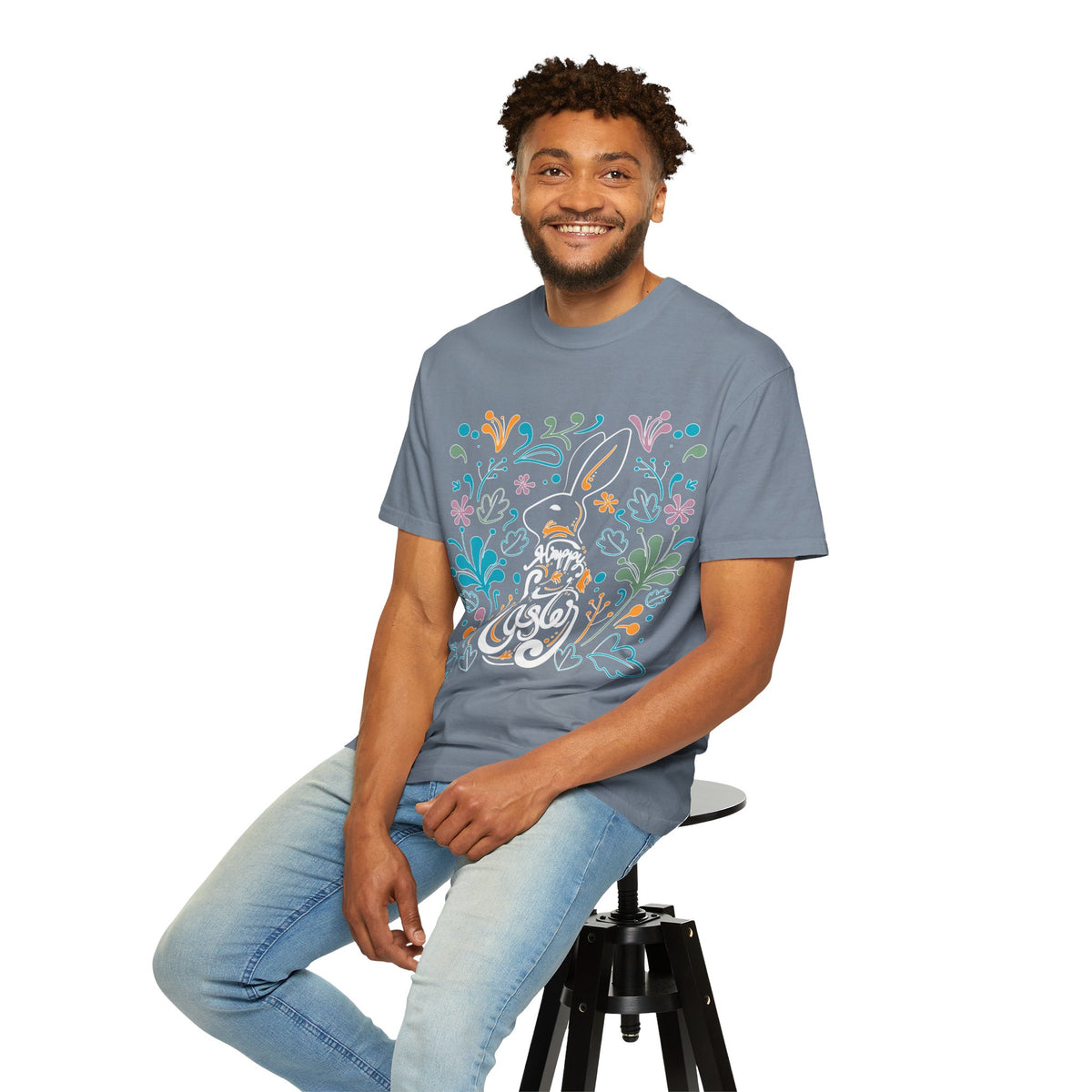 Easter Bunny Floral T-Shirt, Tee Shirt with Easter Signature, T Shirt with Easter Prints, Tee Shirt with Easter Design